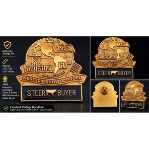 Vintage 1992 Houston Livestock Show Rodeo 60th Anniversary Steer Buyer Pin Gold